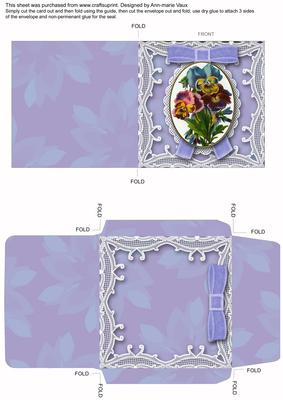 Blue Pansy Mini Lace Card and Matching Envelope