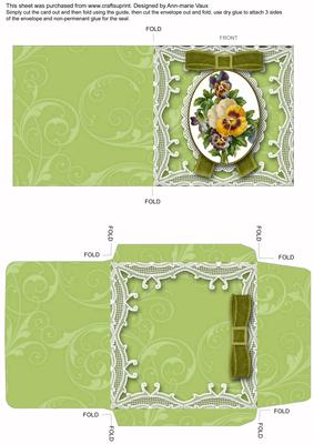 Green Pansies Mini Lace Card and Matching Envelope Sheet