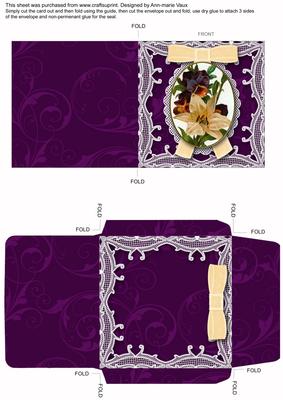 Lily and Pansey Mini Lace Card and Matching Envelope Sheet
