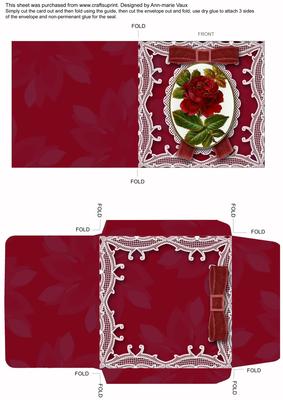 Red Rose Mini Lace Card and Matching Envelope Sheet