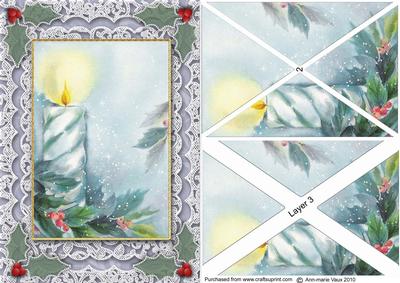Blue Christmas Candle A5 Lace Card Front Side Step Stacker