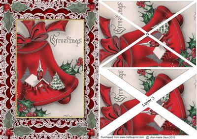 Christmas Greeting Bell A5 Lace Card Front Side Step Stacker