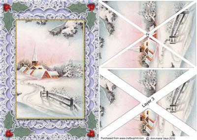 Blue Snow Church A5 Lace Card Front Side Step Stacker
