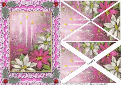 Pink Poinsettias A5 Lace Card Front Side Step Stacker
