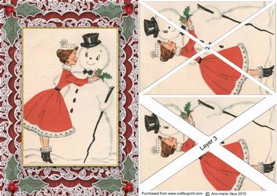 Mummy Kissing Snowman A5 Card Front Side Step Stacker