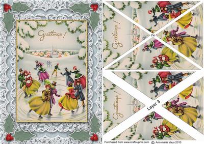 Christmas Skating A5 Lace Card Front Side Step Stacker