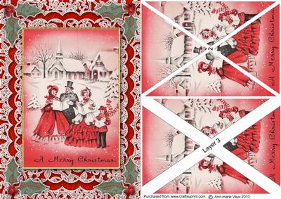 Christmas Carol Singers A5 Lace Card Front Side Step Stacker