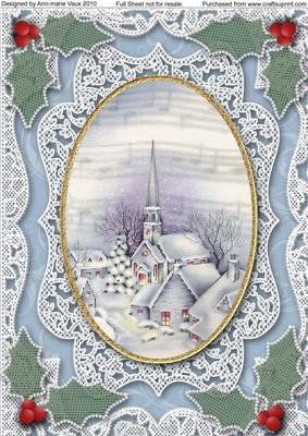 Christmas Blue Church A4 Lace Picture Sheet
