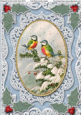 Christmas Blue Tits A4 Lace Picture Sheet
