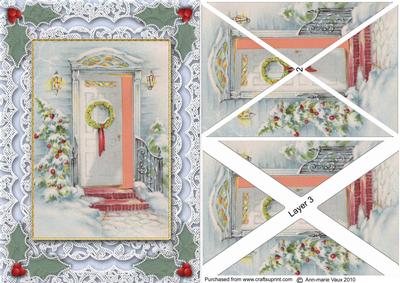 Christmas Door A5 Lace Card Front Side Step Stacker
