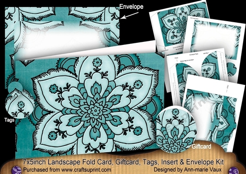 Mosaic Dusky Teal Landscape 7x5inch Card & Envelope Mini Kit