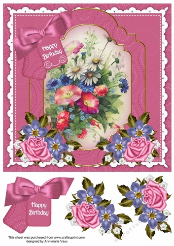 Pink Wildflowers Happy Birthday Floral 8inch Step by Step