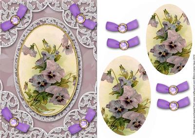 Pansies A5 Oval Lace Card Front Step by Step