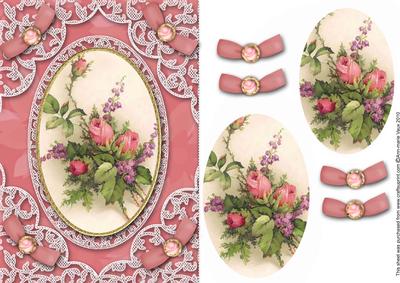 Rose Bouquet A5 Lace Oval Card Front Step by Step