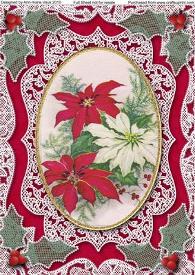 Red Christmas Poinsettias A4 Lace Picture Sheet