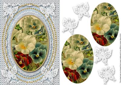 Multi Pansies A5 Butterfly Lace Card Front