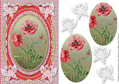 Poppies 1 A5 Butterfly Lace Card Front