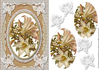 White Lillies A5 Butterfly Lace Card Front