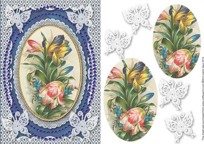 Multi Tulips A5 Butterfly Lace Card Front