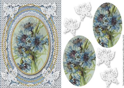 Blue Cornflowers A5 Butterfly Lace Card Front