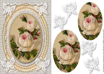 White Roses A5 Butterfly Lace Card Front