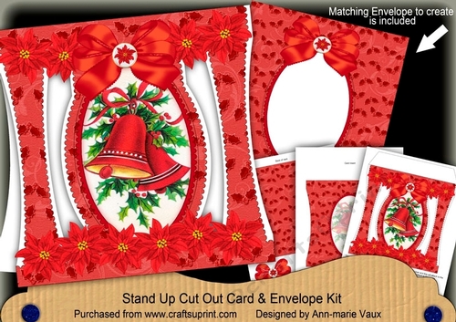 Red Bells Stand Up Cut Out 3D Christmas Card Kit