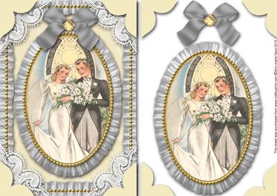 Wedding Couple Lace N Ruffles Card Front Step by Step