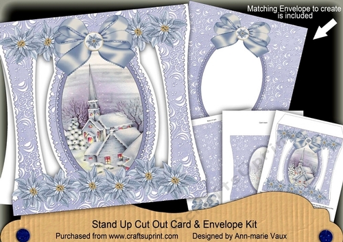 Blue Church Stand Up Cut Out 3D Christmas Card Kit