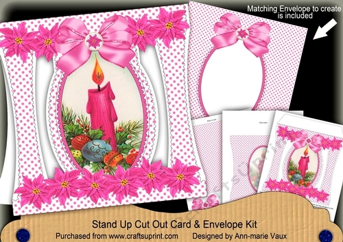 Cerise Candle Stand Up Cut Out 3D Christmas Card Kit