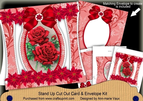 Christmas Roses Stand Up Cut Out 3D Christmas Card Kit