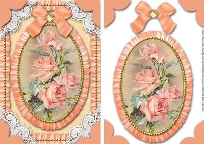 Peach Roses Lace N Ruffles Card Front Step by Step