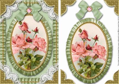 Pink Green Roses Lace N Ruffles Card Front Step by Step