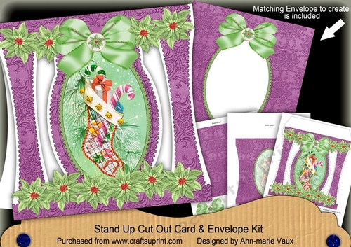 Purple Stocking Stand Up Cut Out 3D Christmas Card Kit