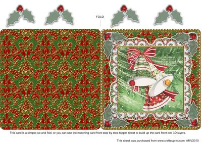 Christmas Bells 1 Lace N Damask Folded Square Card