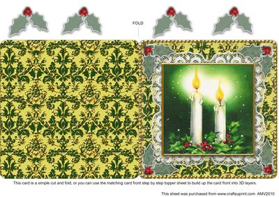 Christmas Candles 1 Lace N Damask Square Folded Card