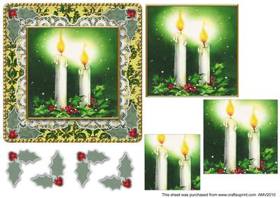 Christmas Candles 1 Lace N Damask Square Card Front