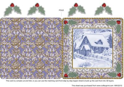 Christmas Lonely Cottage Lace N Damask Square Folded Card