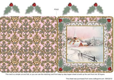 Christmas Church 1 Lace N Damask Square Folded Card