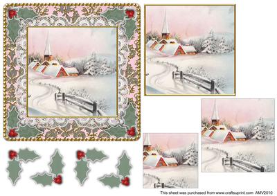 Christmas Church 1 Lace N Damask Square Card Front