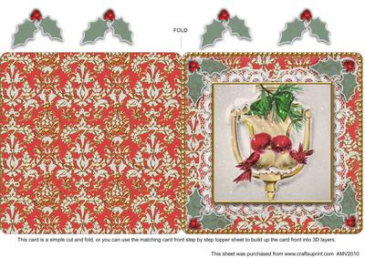 Christmas Birds Lace N Damask Square Folded Card