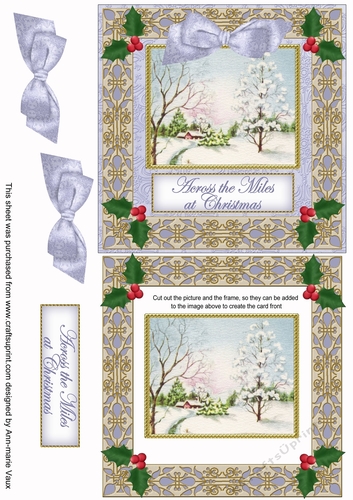 Blue Snowscene Across the Miles Double Frame Decoupage Topper