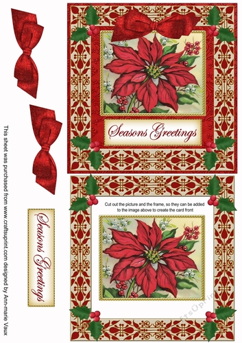 Red Poinsettia Seasons Greetings Double Frame Decoupage Topper