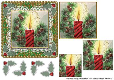 Christmas Candle 2 Lace N Damask Card Front