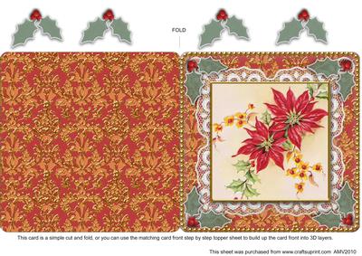 Christmas Flowers Lace N Damask Square Folded Card