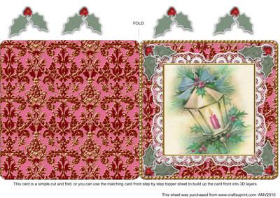 Christmas Lantern Lace N Damask Square Folded Card