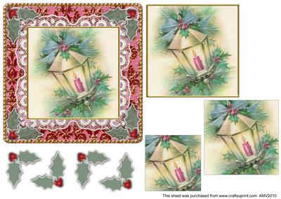 Christmas Lantern Lace N Damask Square Card Front