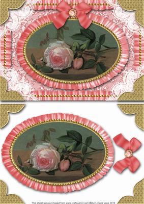 Single Pink Rose Lace N Ruffle Card Front Step by Step