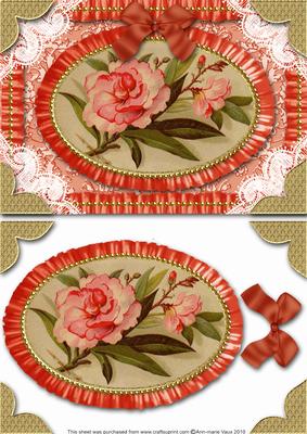 Oriental Pink Peony Lace N Ruffles Card Front