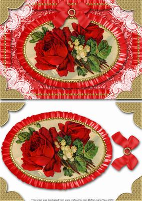 Red Rose Lace N Ruffles Card Front Step by Step