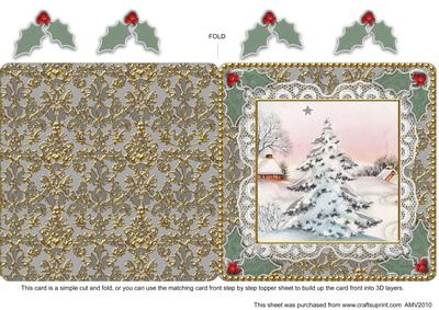 Christmas Snow Tree Damask Lace Square Card